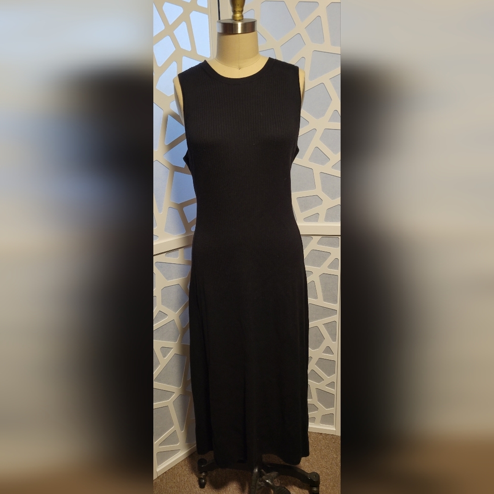 Uniqlo Black Sheath Cotton Blend Knit Sleeveless Midi Dress